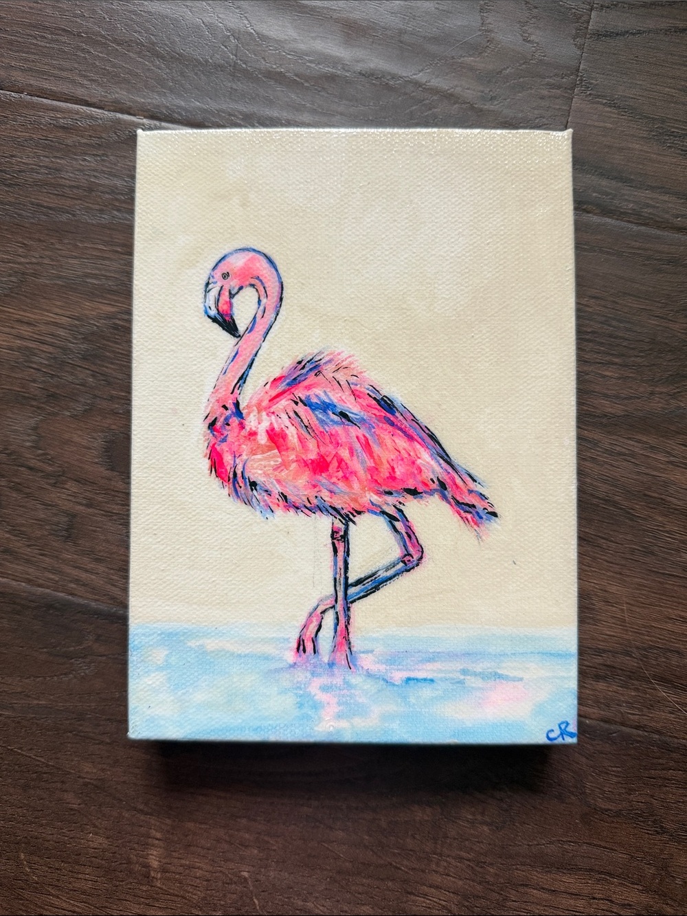 Hand-Painted Pink Flamingo Canvas Art